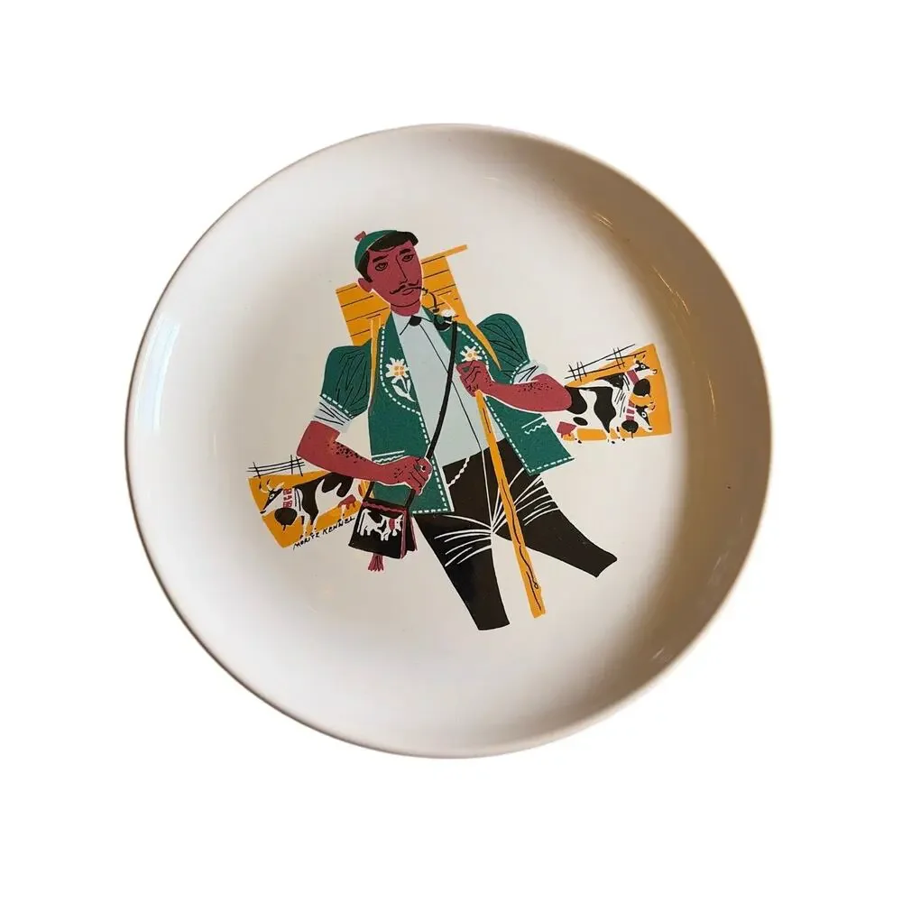 Vintage Landert Moritz Kennel Plates set of 3 Swiss Folk Art